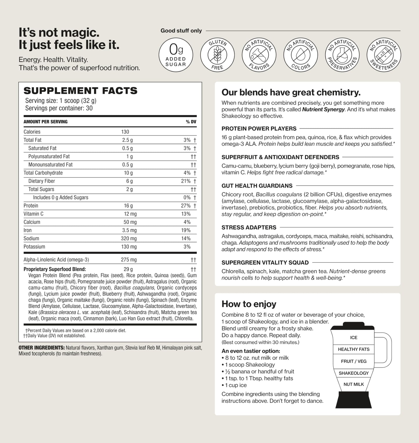 Shakeology 0g Added Sugar Plant Based Protein Powder – Vanilla, Gluten-Free, 30 Servings