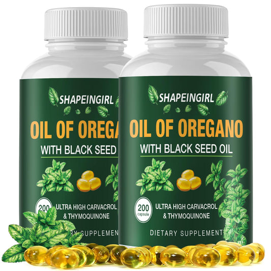 SHAPEINGIRL Oil of Oregano with Black Seed Oil – Organic Oregano Oil Supplement, 400 Softgels, High Potency Carvacrol & Thymoquinone, Non-GMO, Immune Support, Digestive & Respiratory Health