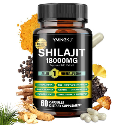 Shilajit Capsules 18000mg (60) 10-in-1 with Ashwagandha & More