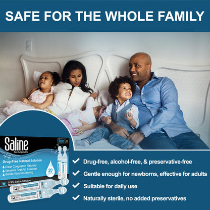Shusher Care Saline Ampoules 0.9% – 20 × 5ml for Nasal Care, Nebulizer & Wound Cleansing
