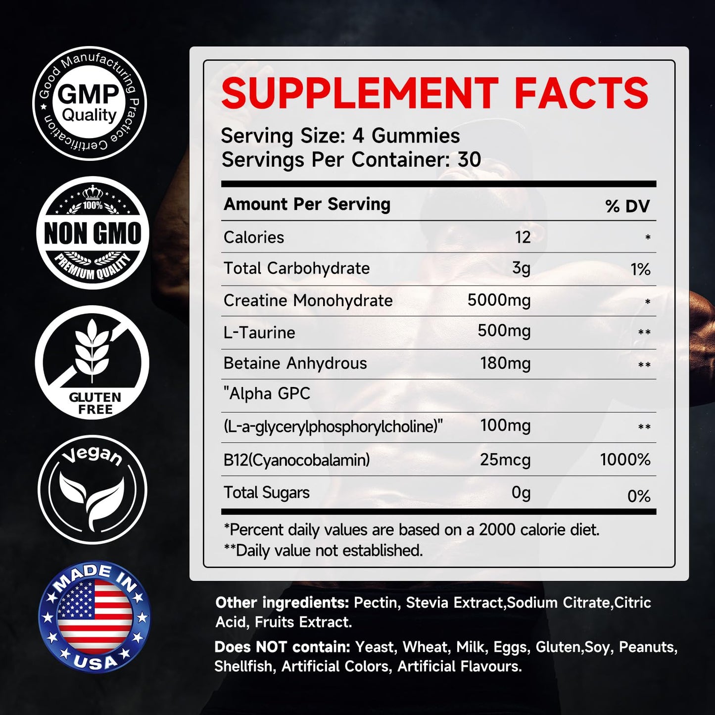 SIAUWE KUENKING Creatine Monohydrate Gummies – Energy & Muscle Support, 120 Gummies