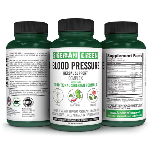 Traditional Siberian Herbal - Siberian Green Blood Cardio Pressure Support (60 Capsules) | Garlic, Hawthorn, Hibiscus