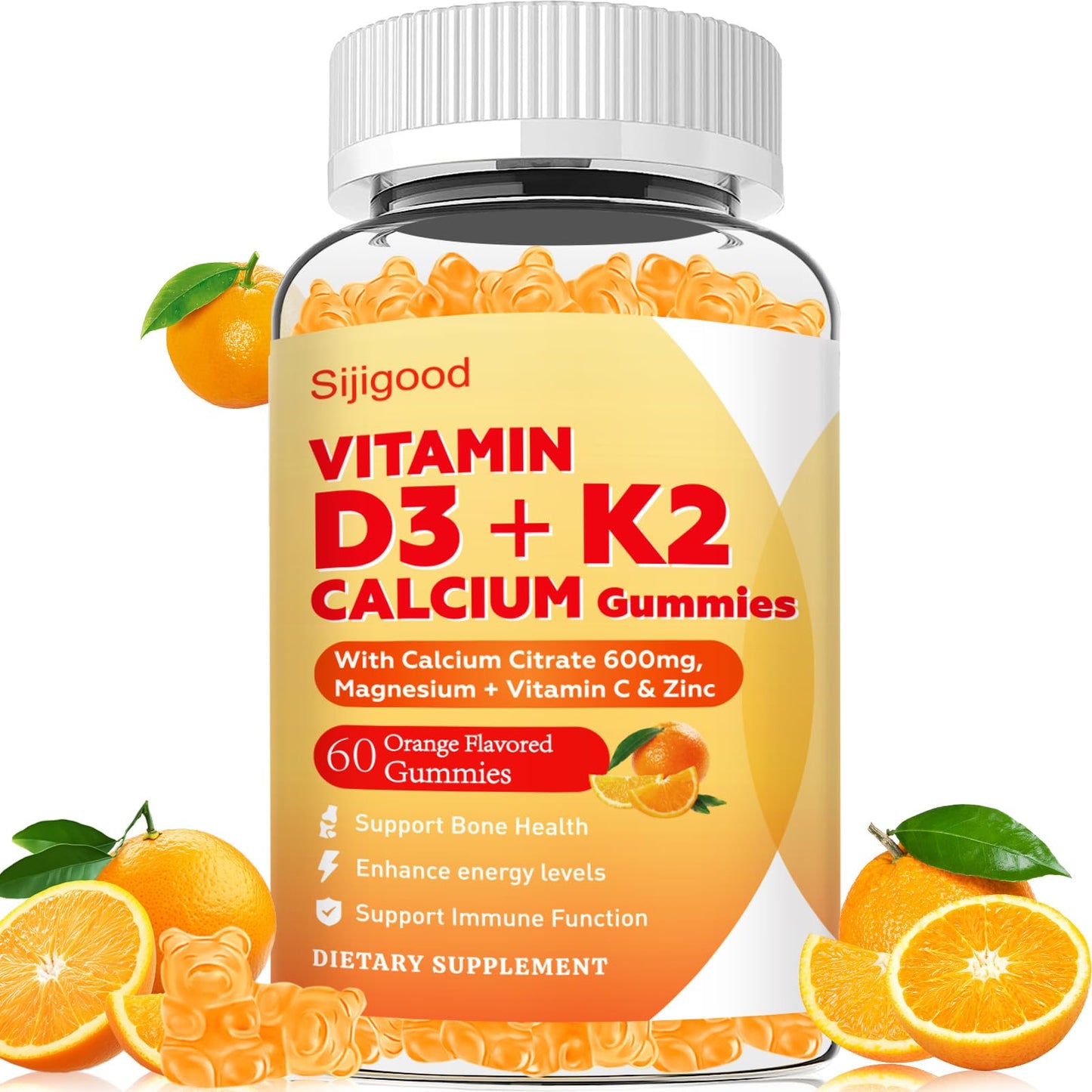 Sijigood Vitamin D3 K2 Gummies – 10000IU D3, 200mcg K2, 6-in-1 (60 Count)