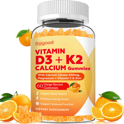 Sijigood Vitamin D3 K2 Gummies – 10000IU D3, 200mcg K2, 6-in-1 (60 Count)