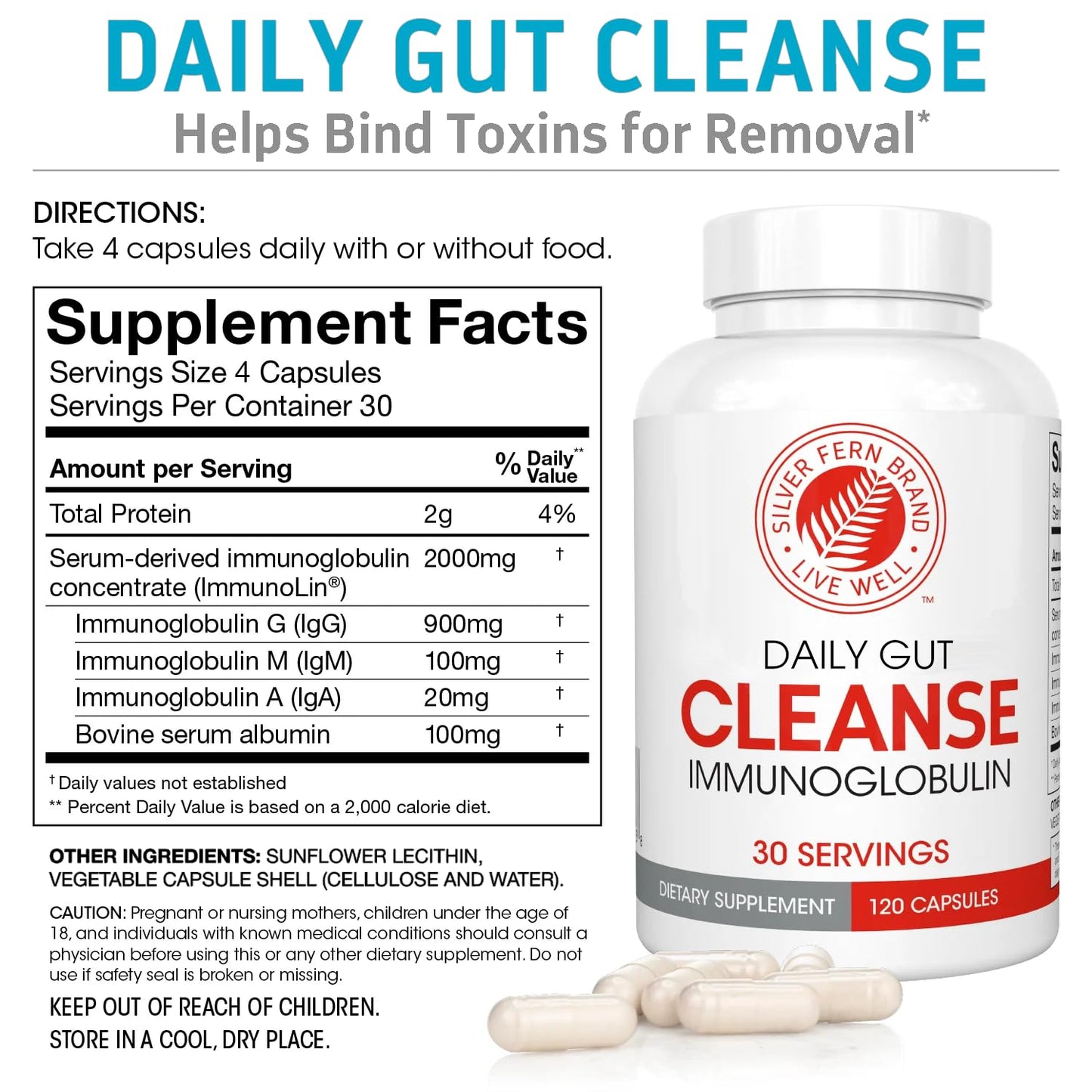 Silver Fern Cleanse – Daily Gut Support with IgG, IgA & IgM | 2 Bottles, 60 Day Supply