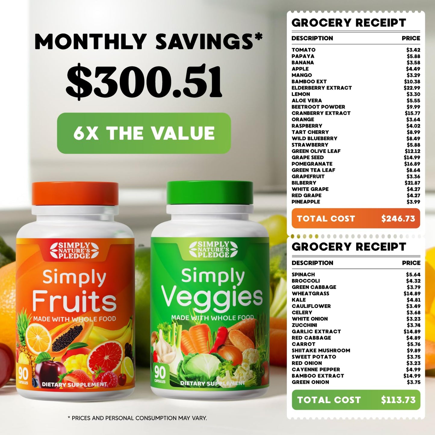 Simply Nature's Pledge: 42 Fruits & Veggies, 360 Capsules, 2-Month Supply — Soy-Free & Non-GMO