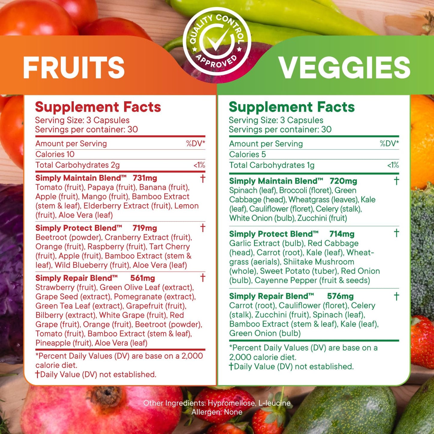 Simply Nature's Pledge: 42 Fruits & Veggies, 360 Capsules, 2-Month Supply — Soy-Free & Non-GMO