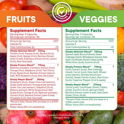Simply Nature's Pledge: 42 Fruits & Veggies, 360 Capsules, 2-Month Supply — Soy-Free & Non-GMO