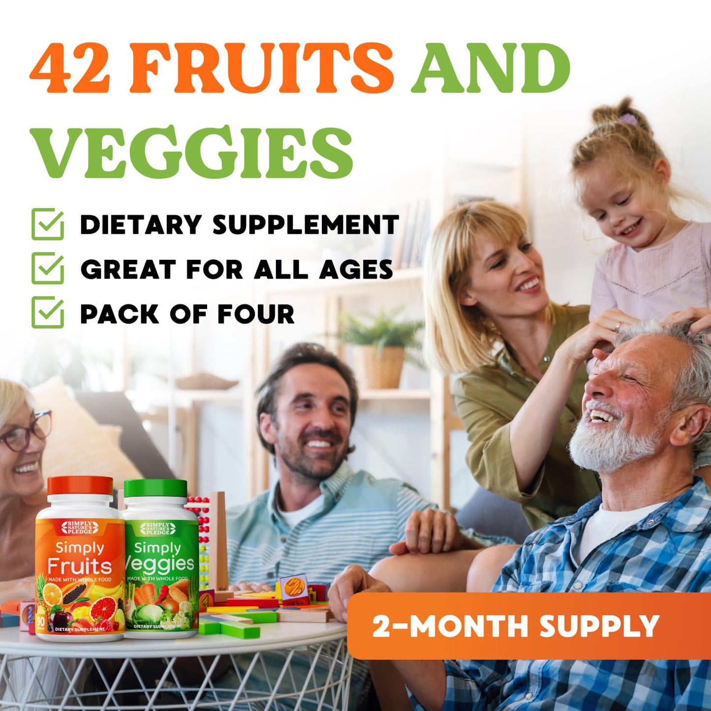 Simply Nature's Pledge: 42 Fruits & Veggies, 360 Capsules, 2-Month Supply — Soy-Free & Non-GMO