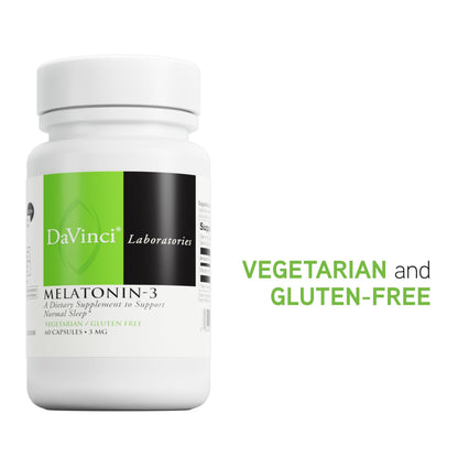 DaVinci Labs Melatonin-3 – Sleep Support, Antioxidant & Immunity – 3 mg Melatonin | Vegetarian & Gluten Free | 60 Capsules