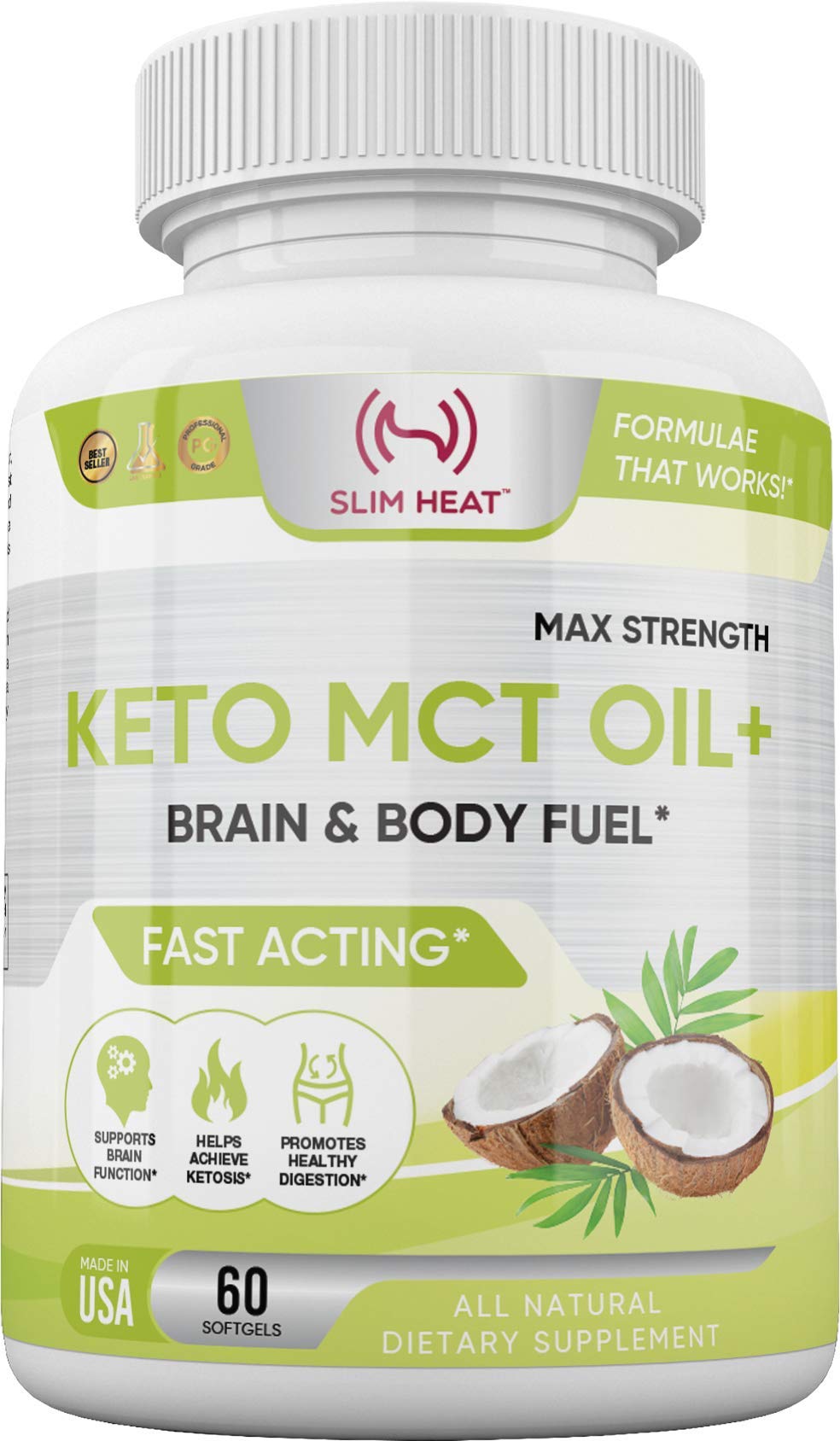 Slim Heat Keto MCT Oil Capsules with C8 & C10 – Fast Ketosis & Brain Fuel