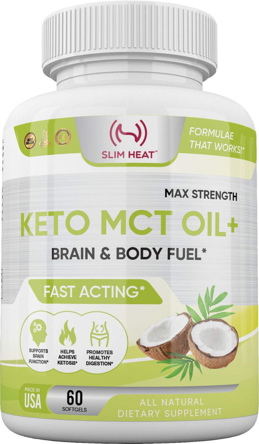 Slim Heat Keto MCT Oil Capsules with C8 & C10 – Fast Ketosis & Brain Fuel