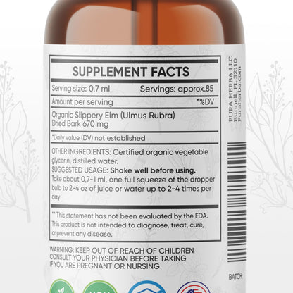 Slippery Elm Tincture - Alcohol-Free (4 oz) | Ulmus rubra Liquid Extract | Digestive & Throat Support