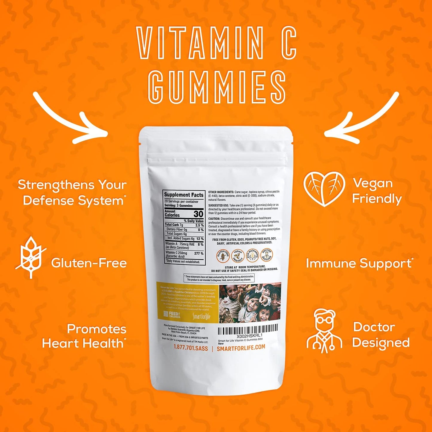Smart for Life Vitamin C Gummies - Vegan Plant-Based Immune Support (60 Count)