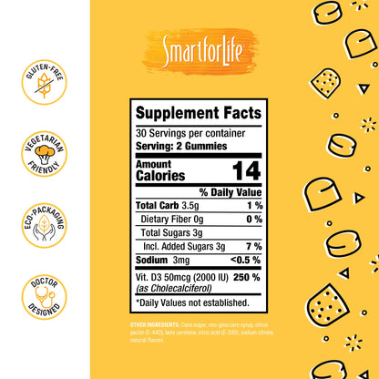 Smart for Life Vitamin D3 Gummies - High Absorption Vitamin D3 for Immune Support & Bone Strength - 60 Count
