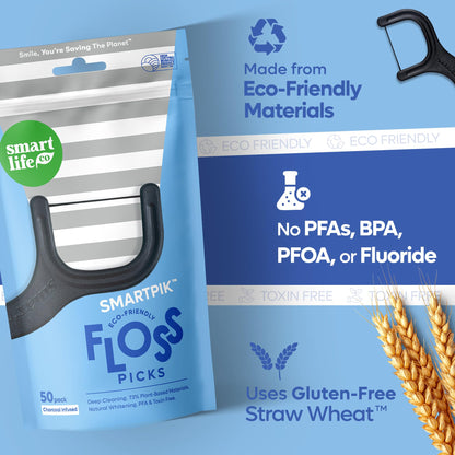 SmartLifeco Eco-Friendly Dental Floss Picks (200ct) - Straw Wheat Blend & Bamboo Charcoal