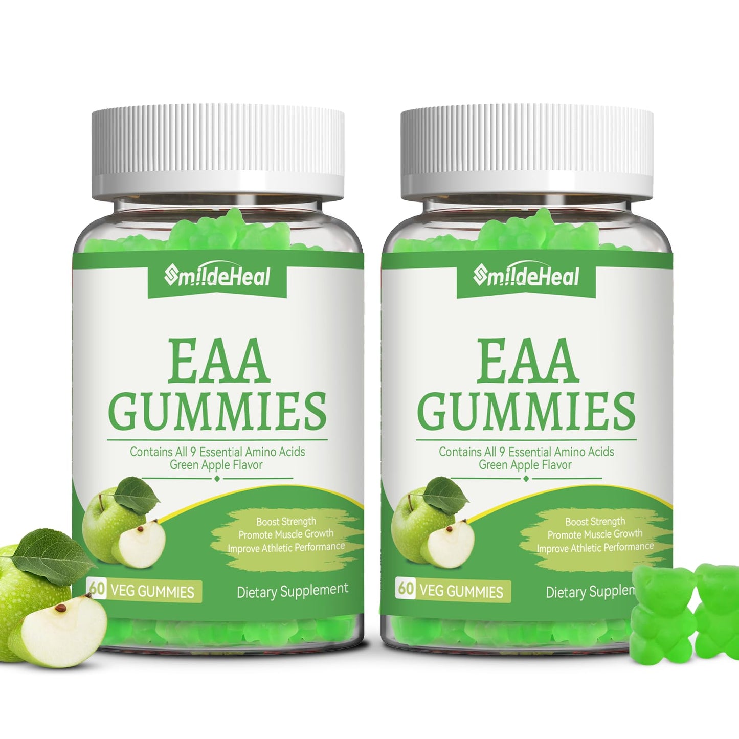 SmideHeal EAA Gummies – 5750 mg All 9 EAAs & BCAAs, Apple Flavor, 120 Gummies