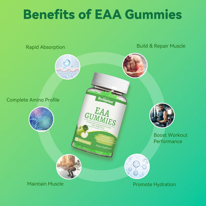 SmideHeal EAA Gummies – 5750 mg All 9 EAAs & BCAAs, Apple Flavor, 120 Gummies