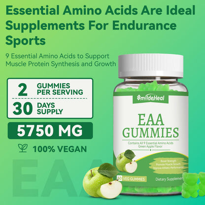 SmideHeal EAA Gummies – 5750 mg All 9 EAAs & BCAAs, Apple Flavor, 120 Gummies