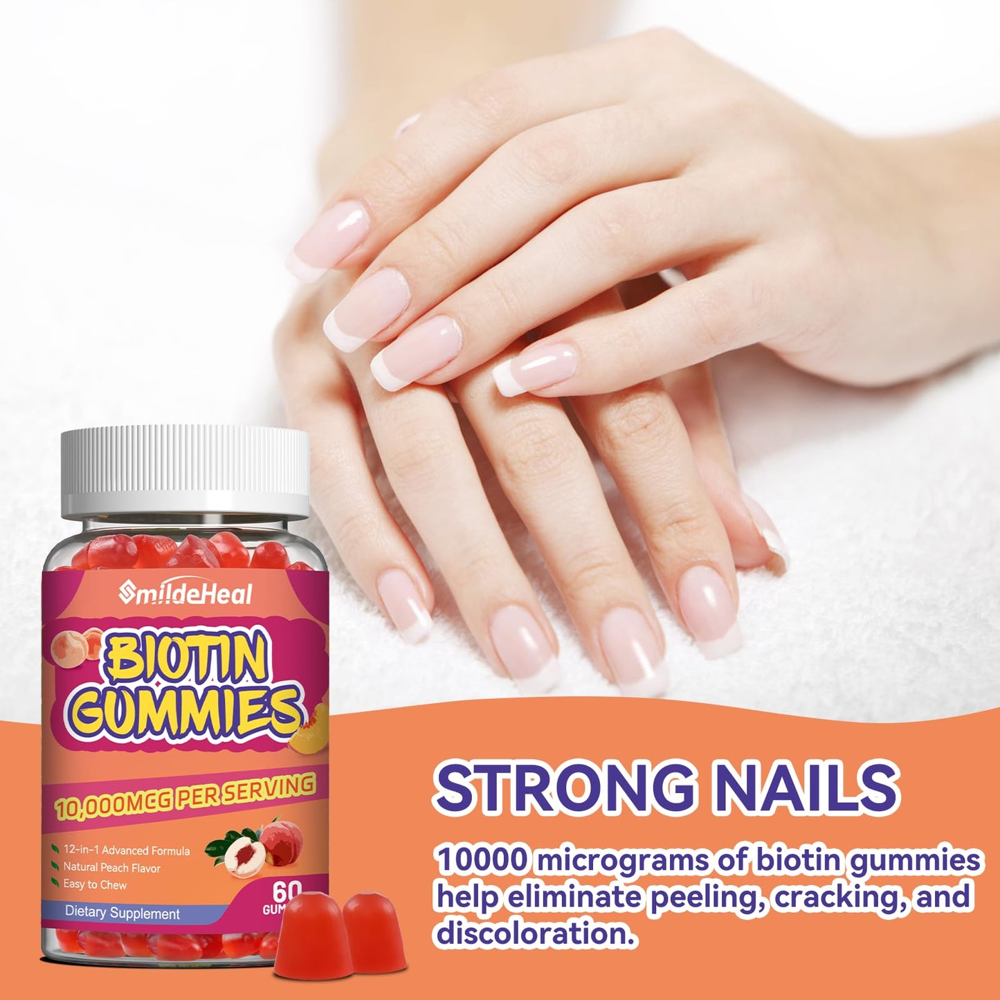 SmildeHeal Biotin Gummies 10,000 mcg – Hair Growth, Vegan, 120 Gummies