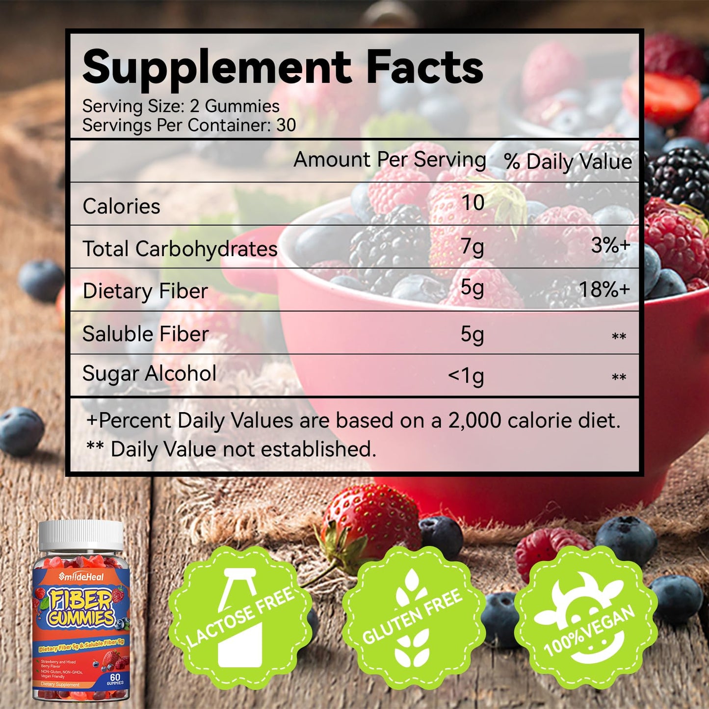 SmildeHeal Fiber Gummies – Dietary Fiber for Gut Health, Vegan, Non-GMO, Gluten-Free | 60 Count