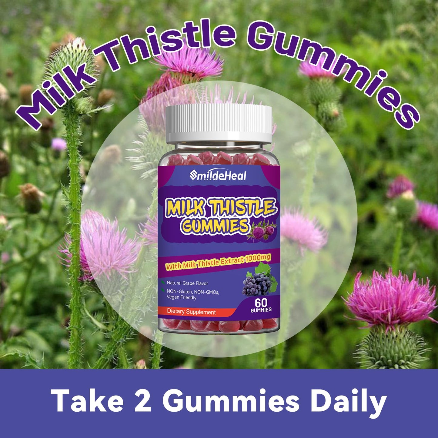 SmildeHeal Milk Thistle Gummies – 1000mg Extract, Liver Detox, Antioxidant Support, Vegan, Non-GMO, Gluten-Free | 60 Count