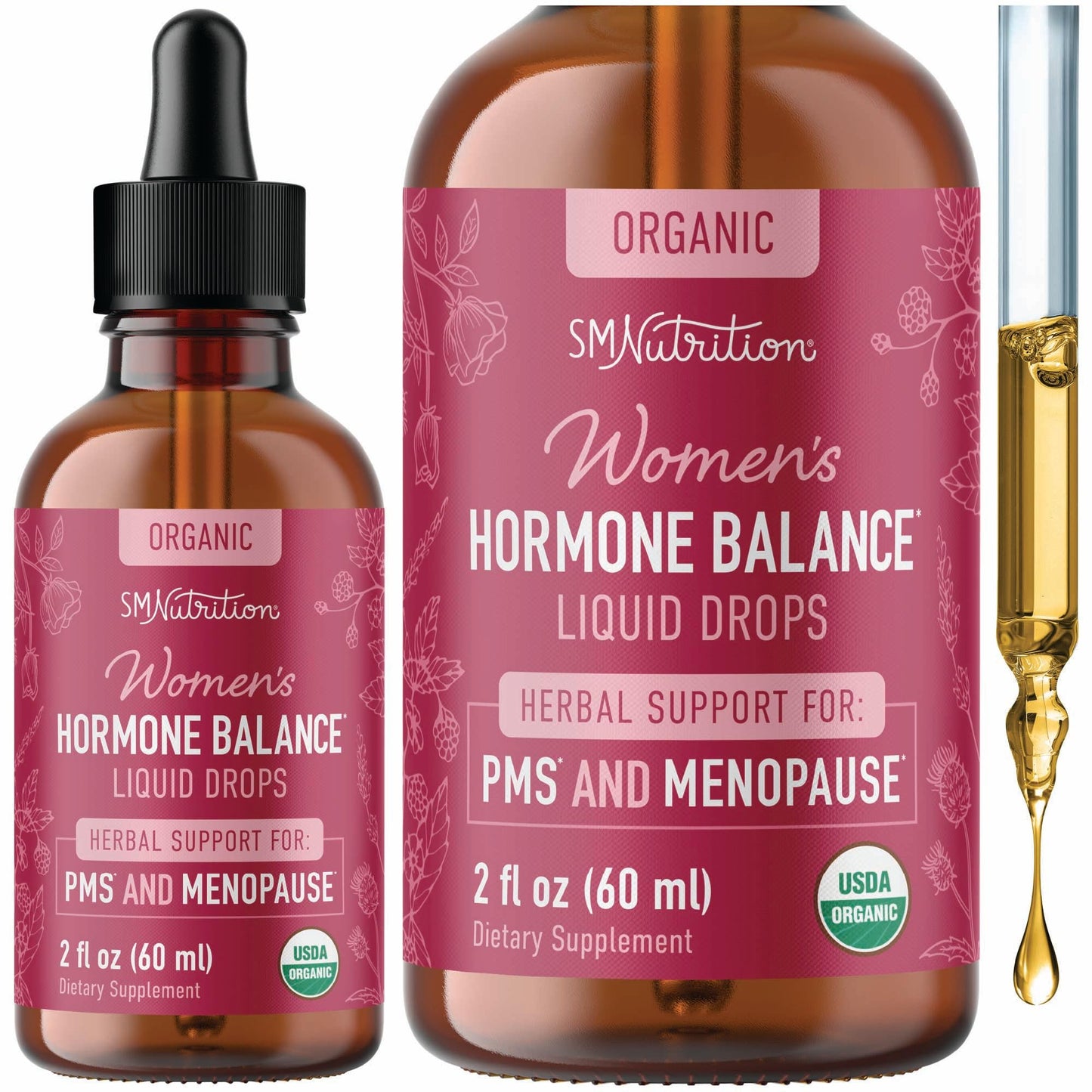 SMNutrition Hormone Balance Liquid Drops | Vegan Herbal Tincture for Menopause & PMS Relief | 2 oz