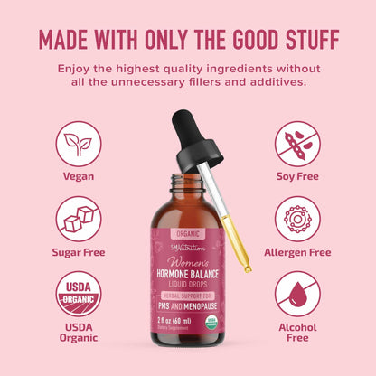 SMNutrition Hormone Balance Liquid Drops | Vegan Herbal Tincture for Menopause & PMS Relief | 2 oz