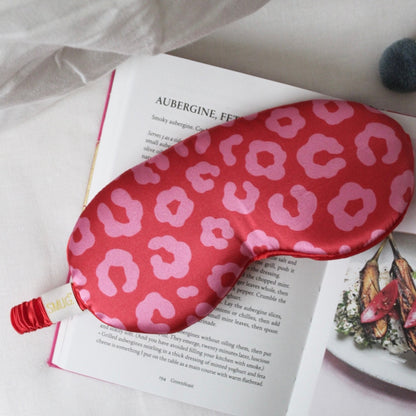 Cloud Padded Satin Sleep Mask - Red Leopard Print