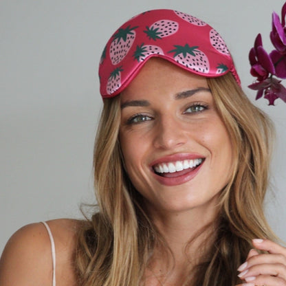 Cloud Padded Satin Sleep Mask - Strawberry Dreams Print