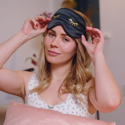 Satin Sleep Mask - Wink Print, Black