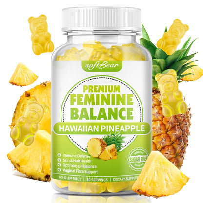 softbear Premium Feminine Balance Gummies for Women | Pineapple pH Balance | Vegan & Gluten-Free | 60 Gummies