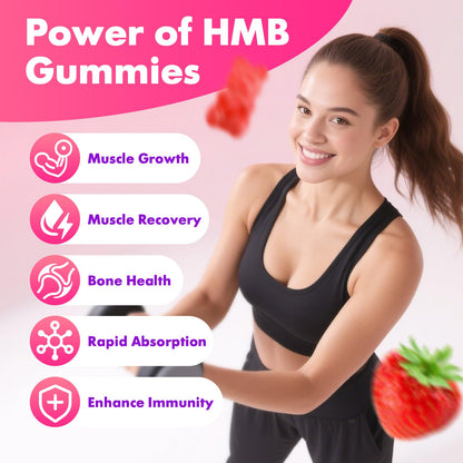 SoftBear HMB & Leucine Gummies – 3000mg HMB + Leucine for Muscle Growth & Recovery, Vegan, Gluten-Free, Non-GMO, Strawberry, 60 Count
