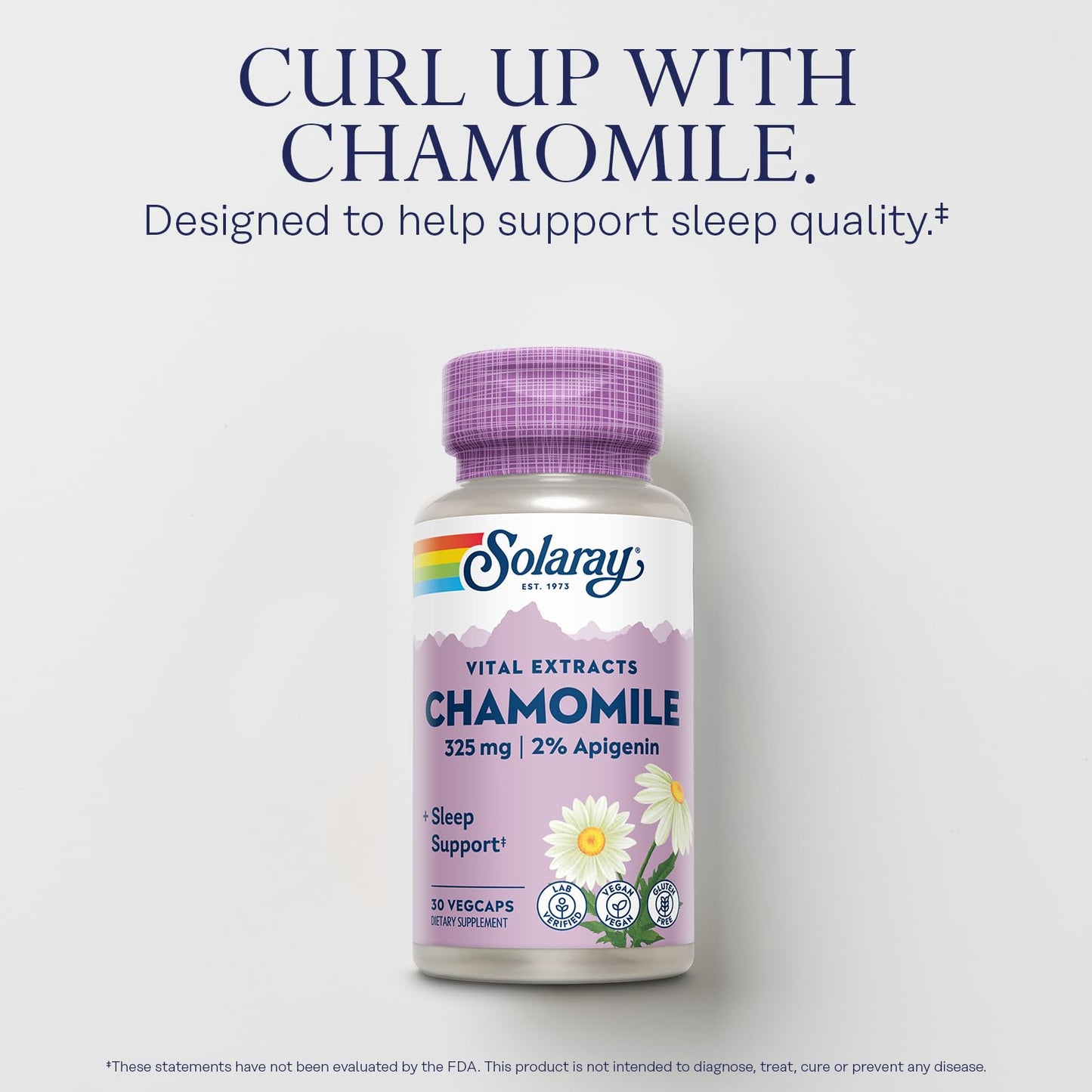 SOLARAY Chamomile Extract 325 mg – 2% Apigenin | Vegan, Gluten Free, Soy-Free | 60-Day Guarantee | 30 VegCaps