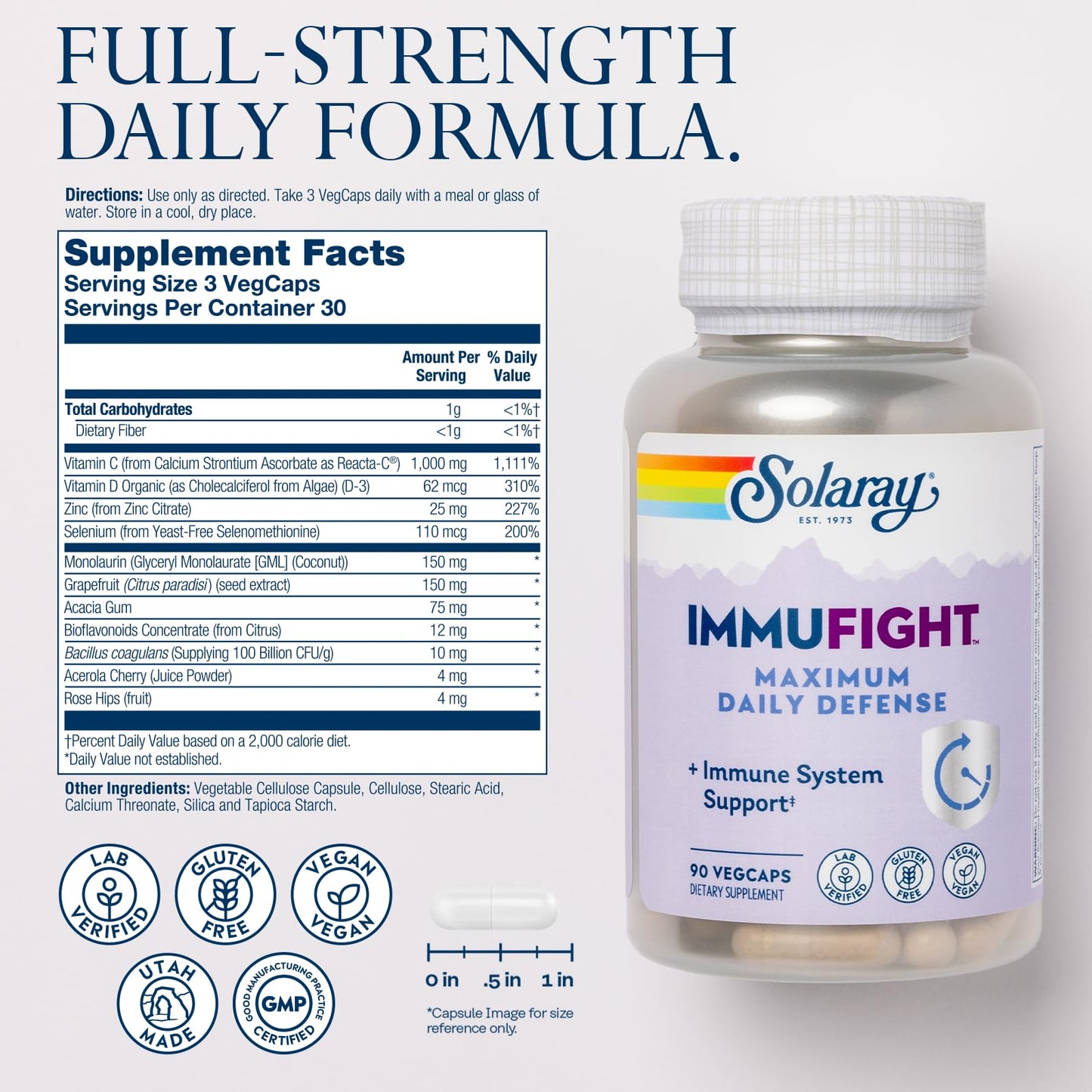 SOLARAY Immufight Maximum Daily Defense – All-Day Immune Support | Vegan & Gluten Free