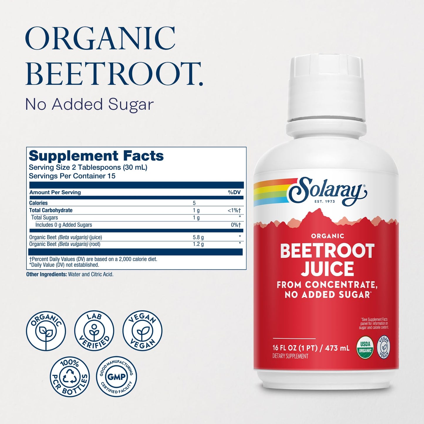 Solaray Organic Beetroot Juice from Concentrate | Supports Healthy Energy, Heart & Brain Function | 16 fl oz, 16 Servings