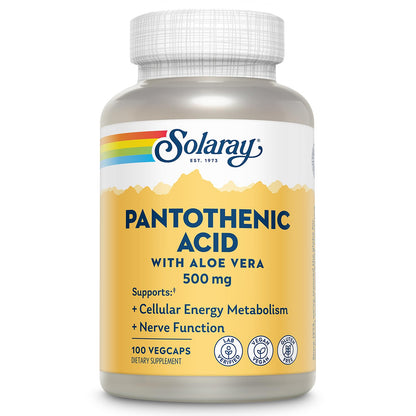 Solaray Pantothenic Acid 500mg – Vitamin B5 Supplement (B-Complex) | Vegan & Gluten Free