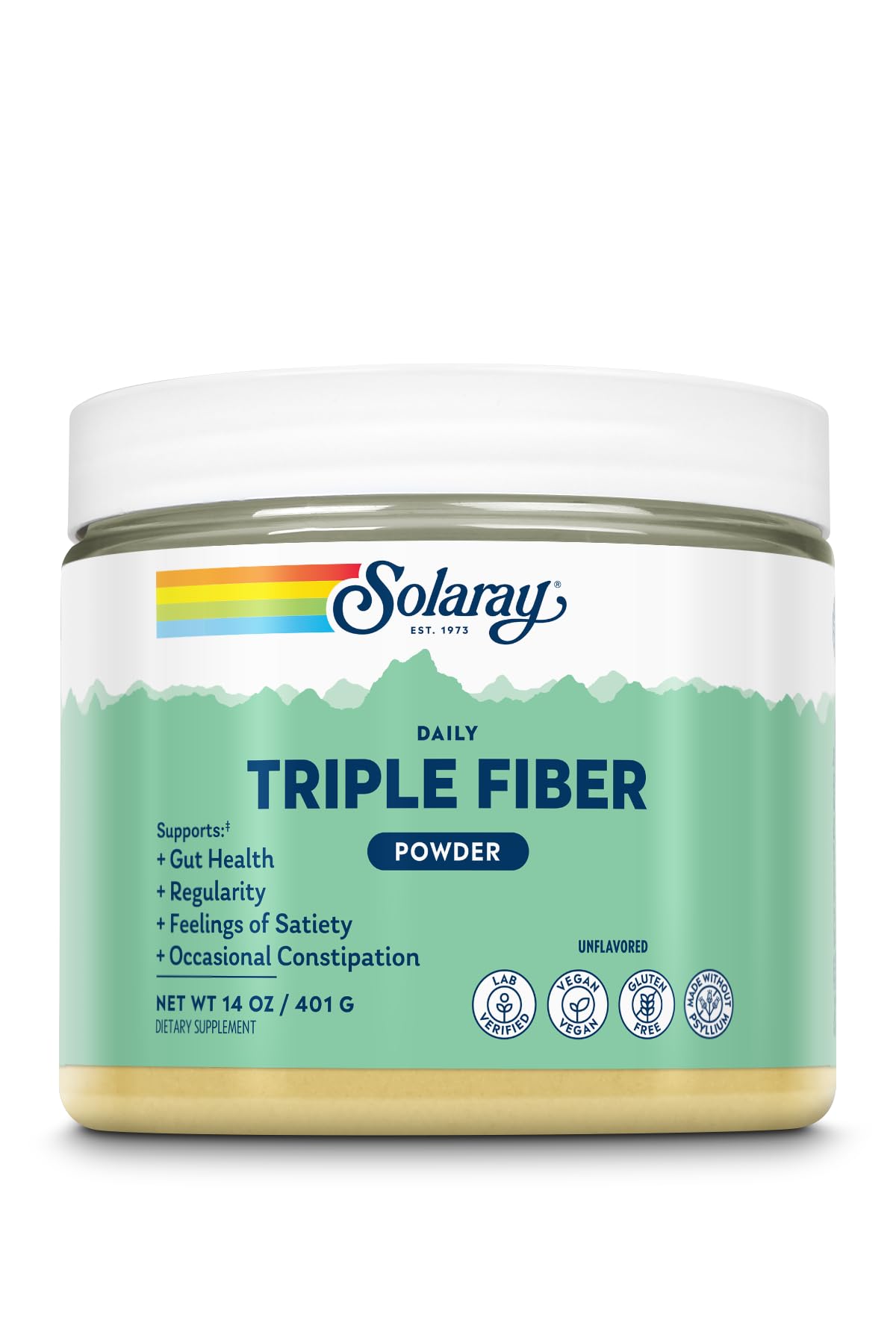 SOLARAY Triple Fiber Powder – Daily Fiber Supplement with Prebiotics (30 Servings, 14oz)