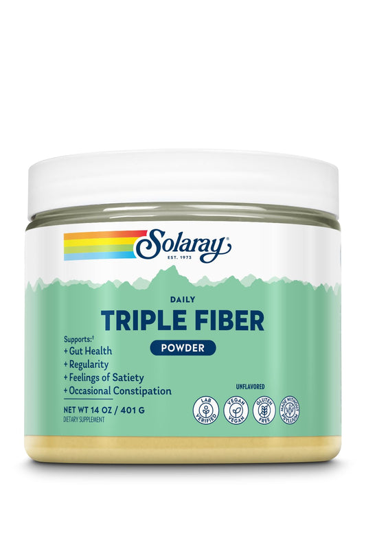 SOLARAY Triple Fiber Powder – Daily Fiber Supplement with Prebiotics (30 Servings, 14oz)