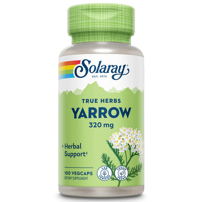 SOLARAY True Herbs Yarrow 320mg, Whole Aerial - Yarrow Herbal Supplements for Wellness Support - Non-GMO, Vegan, Gluten Free, Lab Verified, 60-Day Money Back Guarantee - 100 Servings, 100 VegCaps