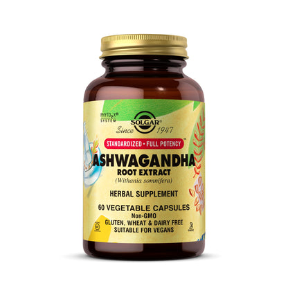 Solgar Ashwagandha Root Extract – 60 Veg Capsules | Standardized Full Potency (SFP) | Non-GMO, Vegan, Gluten & Dairy Free