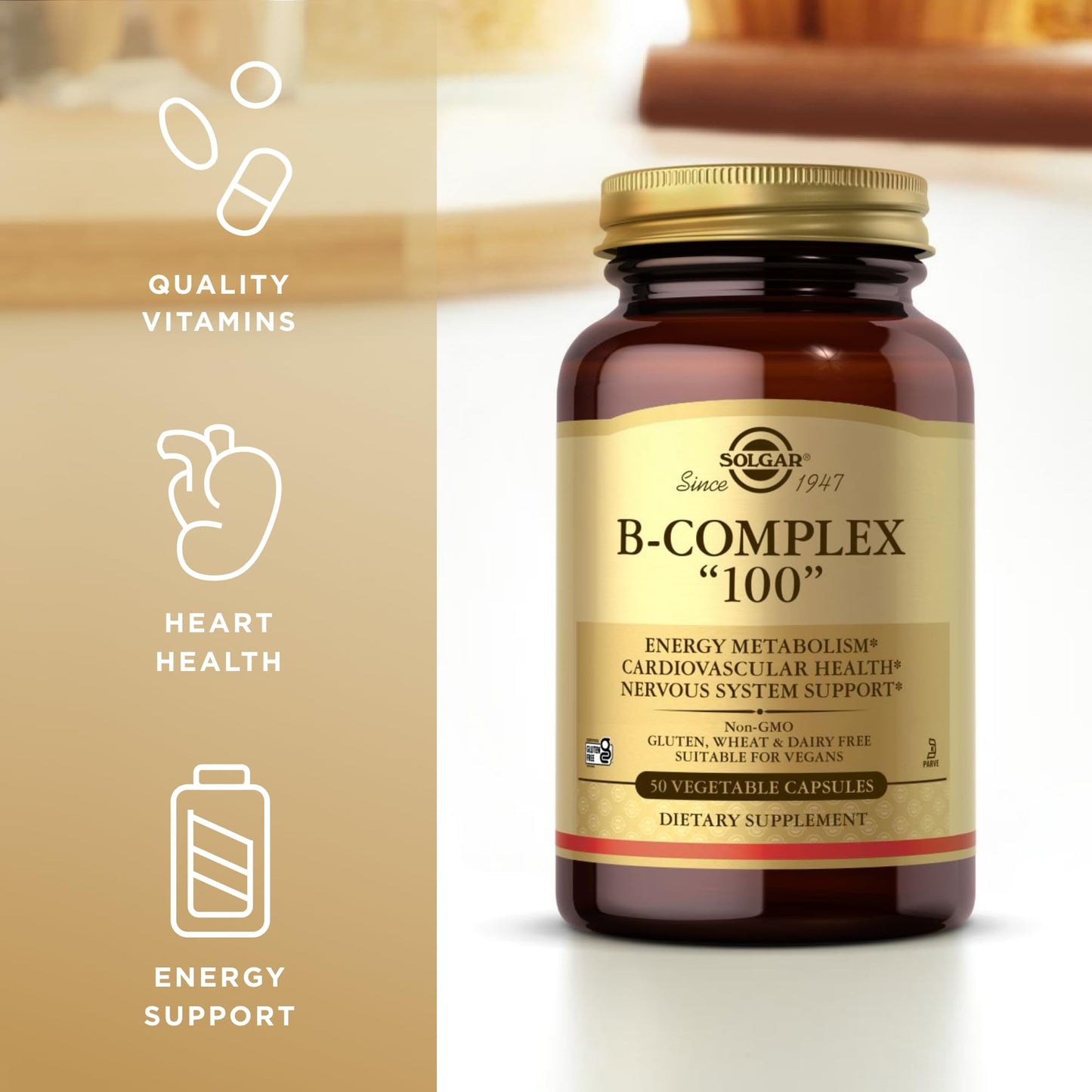 Solgar B-Complex 100 - 50 Vegetable Capsules | Energy Metabolism & Nervous System Support