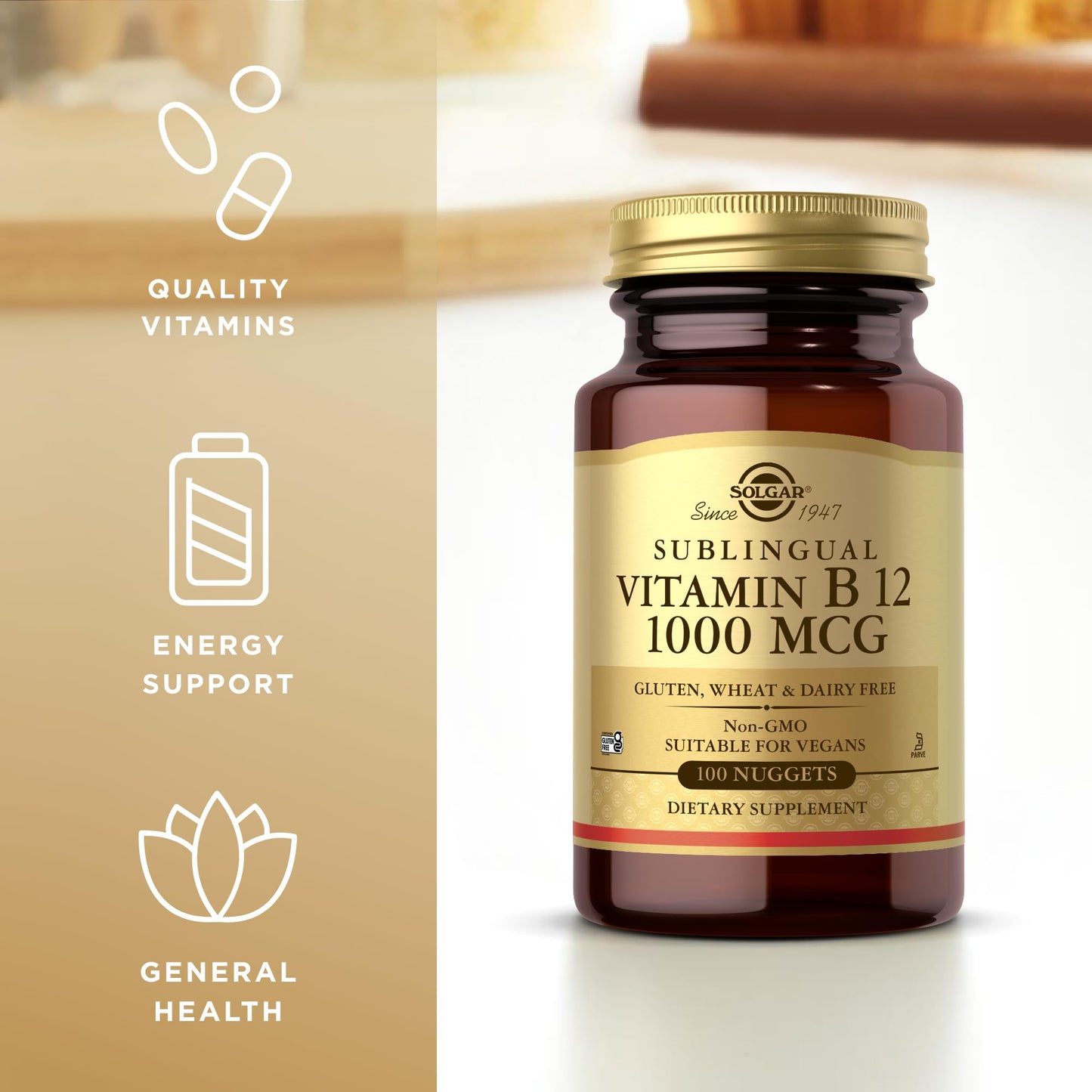 Solgar Sublingual Vitamin B12 1000 mcg – 100 Nuggets (100 Servings) | Non-GMO, Vegan, Gluten Free