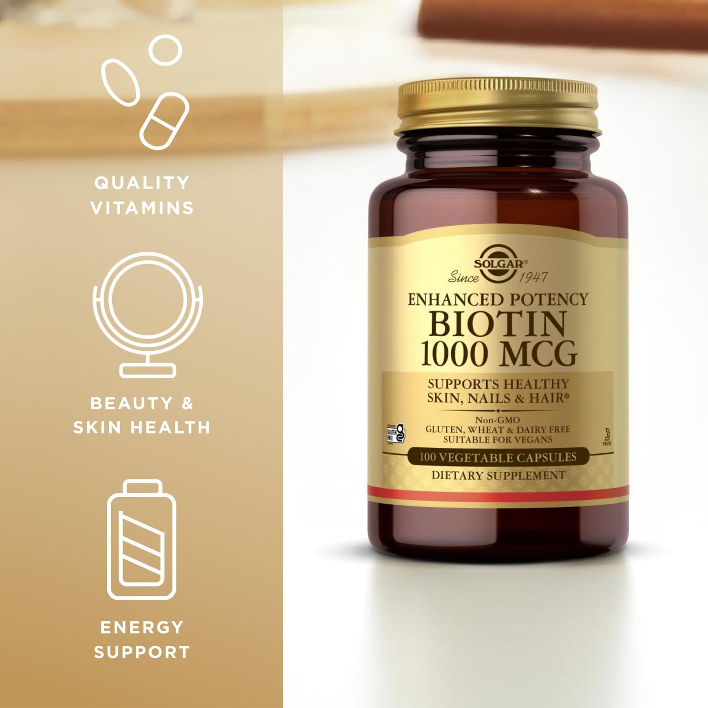 Solgar Biotin 1000 mcg - 100 Vegetable Capsules | Skin, Nails & Hair