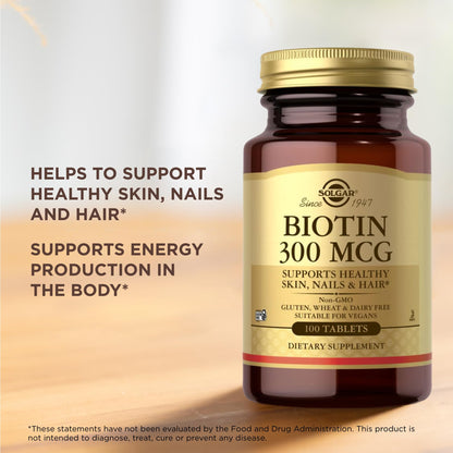 Solgar Biotin 300 mcg – 100 Tablets | Vegan, Non-GMO, Gluten Free