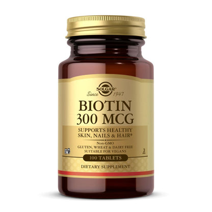 Solgar Biotin 300 mcg - 100 Tablets - Supports Skin, Nails & Hair - Non-GMO, Vegan, Gluten Free, Dairy Free, Kosher - 100 Servings