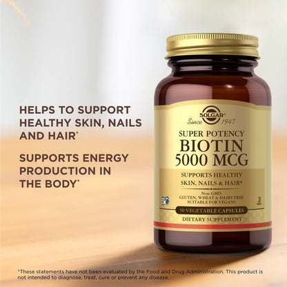 Solgar Biotin 5000 mcg 50 Veg Capsules - Pack of 2 | Skin, Nails & Hair