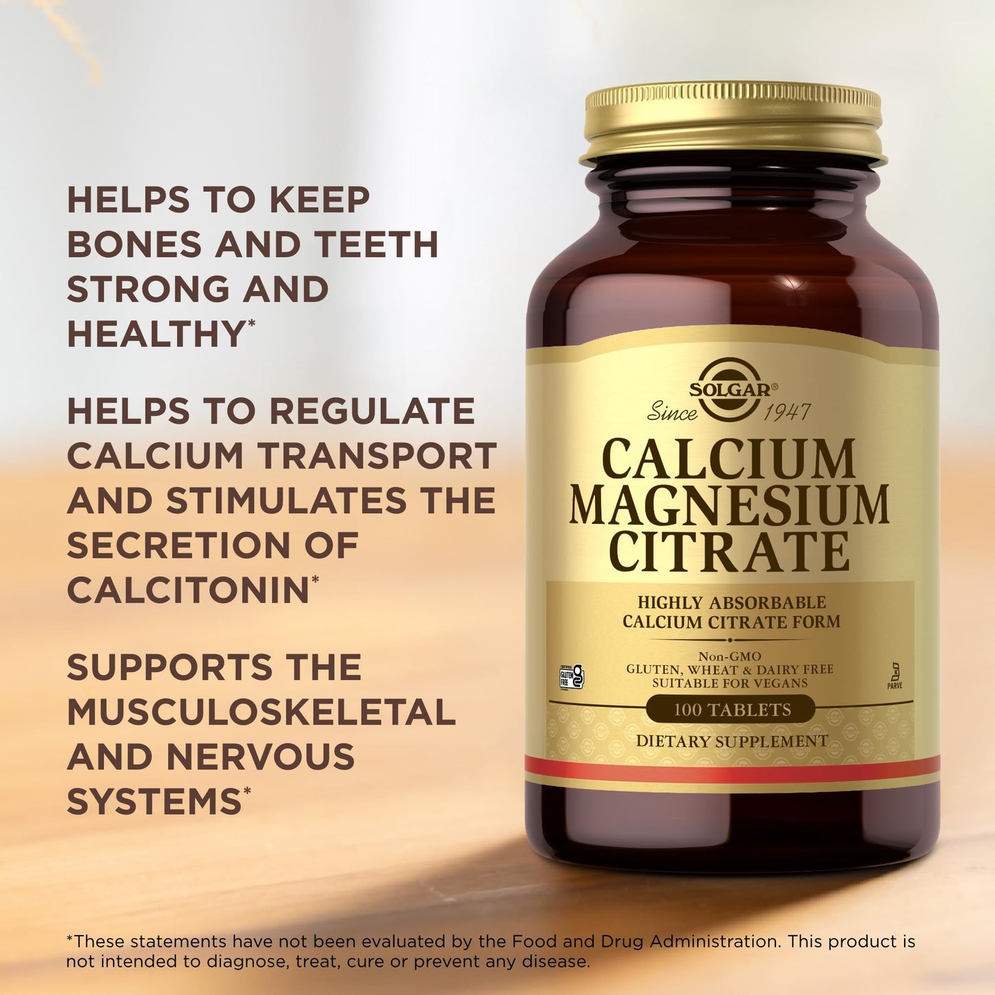 Solgar Calcium Magnesium Citrate – 100 Tablets Pack of 2 – Non-GMO, Vegan, Gluten Free, Kosher | 40 Servings