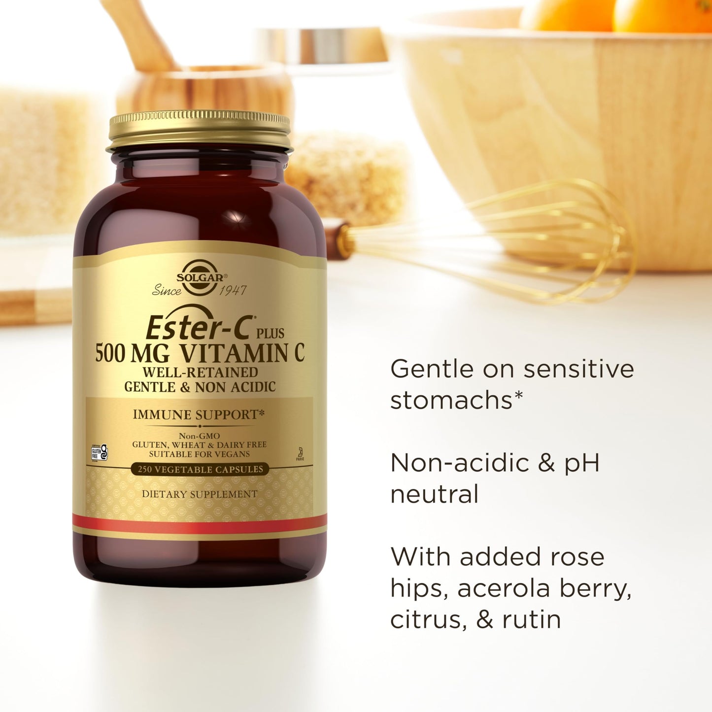 Solgar Ester-C Plus 500 mg Vitamin C – 250 Vegan Capsules | Gentle & Non-Acidic