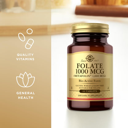 Solgar Folate 1000 mcg Metafolin – 60 Tablets – Vegan, Gluten Free, Dairy Free, Kosher – 60 Servings